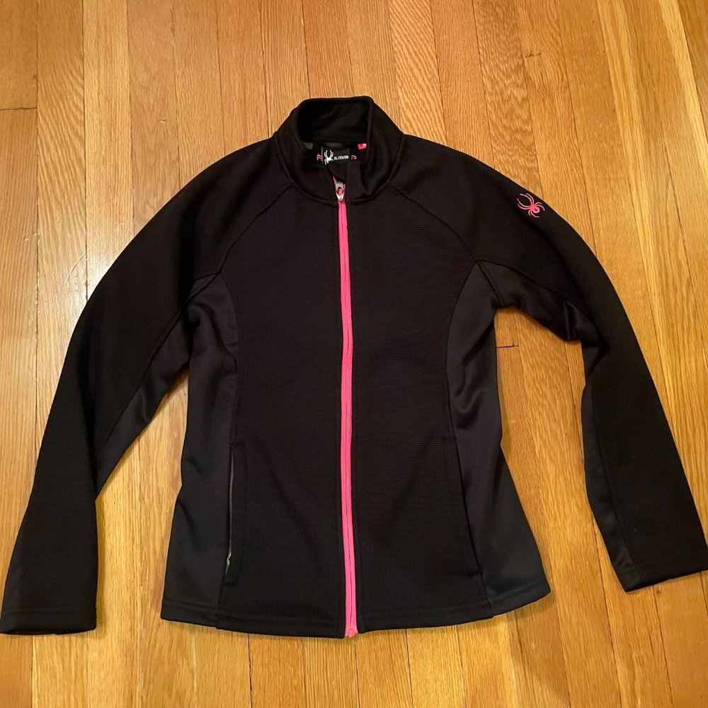Like New Spider Girls Youth Black and Hot Pink Full Zip Fleece Jacket Kids XL/16